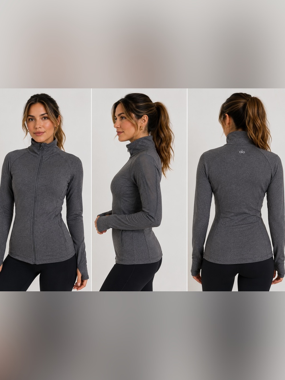 Alo Yoga Charcoal Gray Full Zipper Track Jacket Coat